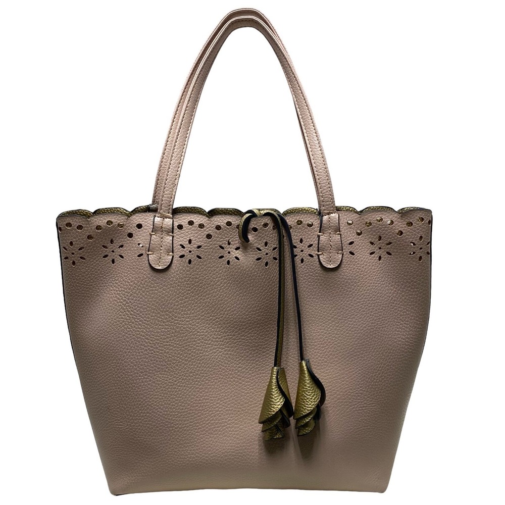 Women's Pink & Gold Laser Cut Soft Faux Leather Shoulder Tote/HandBag Reversible